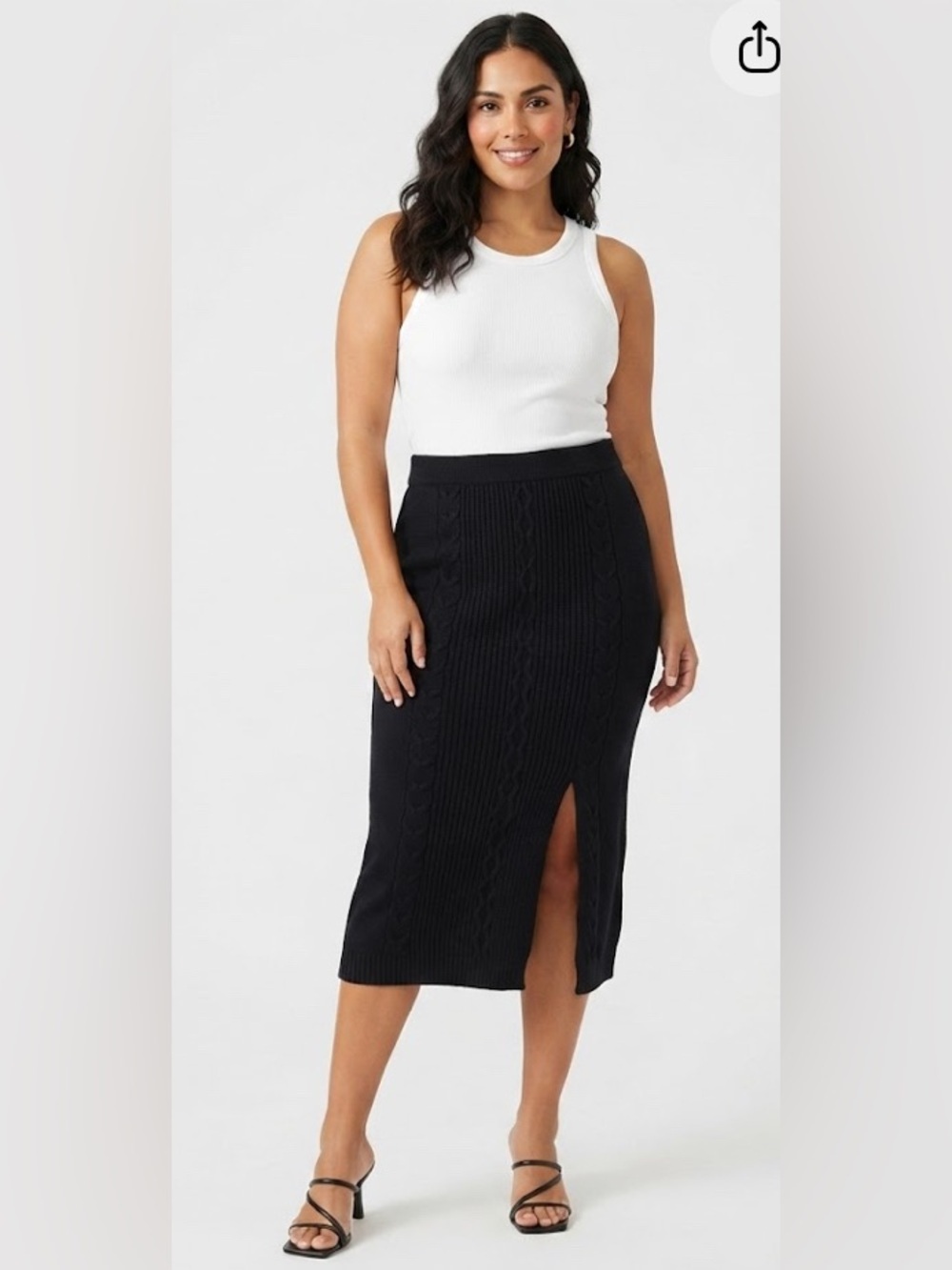 Calvin Klein Black Cable-Knit Midi Skirt with Front Slit